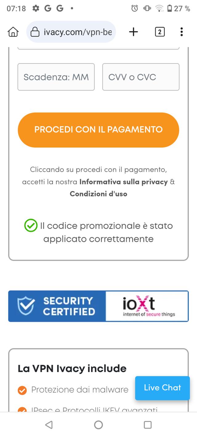 Ivacy VPN checkout page showing Ivacy VPN promo code box | Screenshot taken by SimplyCodes community member on Oct 13, 2024