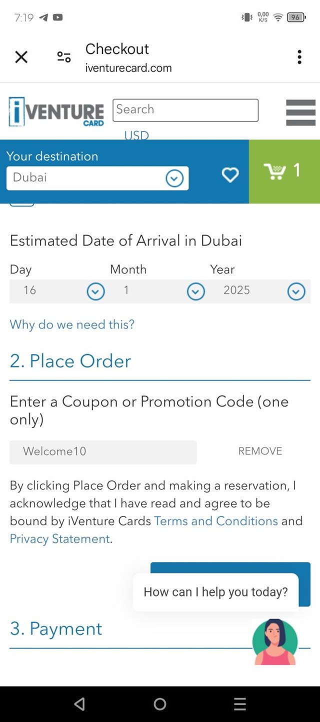 iVenture Card checkout page showing iVenture Card promo code box | Screenshot taken by SimplyCodes community member on Jan 16, 2025
