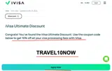 TRAVEL10NOW coupon verification screenshot