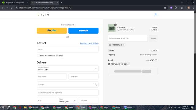 Ivím Health checkout page showing Ivím Health promo code box | Screenshot taken by SimplyCodes community member on Aug 28, 2025