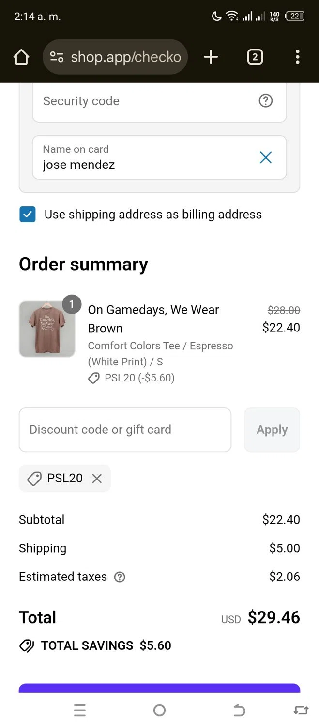 Ivy + Cloth discount code screenshot showing code PSL20 applied at Ivy + Cloth checkout page. Uploaded by SimplyCodes community member Gianpiero on Jul 23, 2025