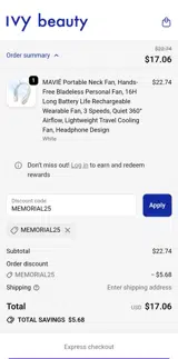 Ivy Beauty coupon verification screenshot