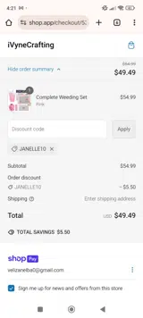 Janelle10 coupon verification screenshot