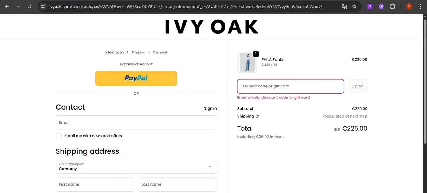 Ivy Oak promo code screenshot showing code KNIT30 applied at Ivy Oak checkout page. Uploaded by SimplyCodes community member CrownTiger7501 on Nov 19, 2025
