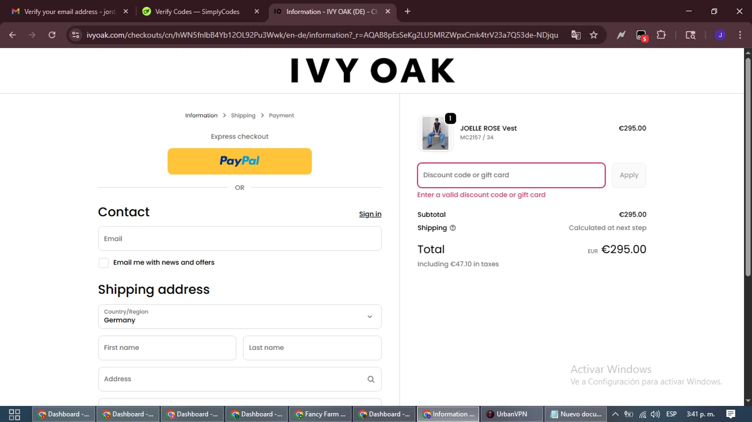 Ivy Oak promo code screenshot showing code bridal30 applied at Ivy Oak checkout page. Uploaded by SimplyCodes community member LegendaryLegend9872 on Nov 24, 2025