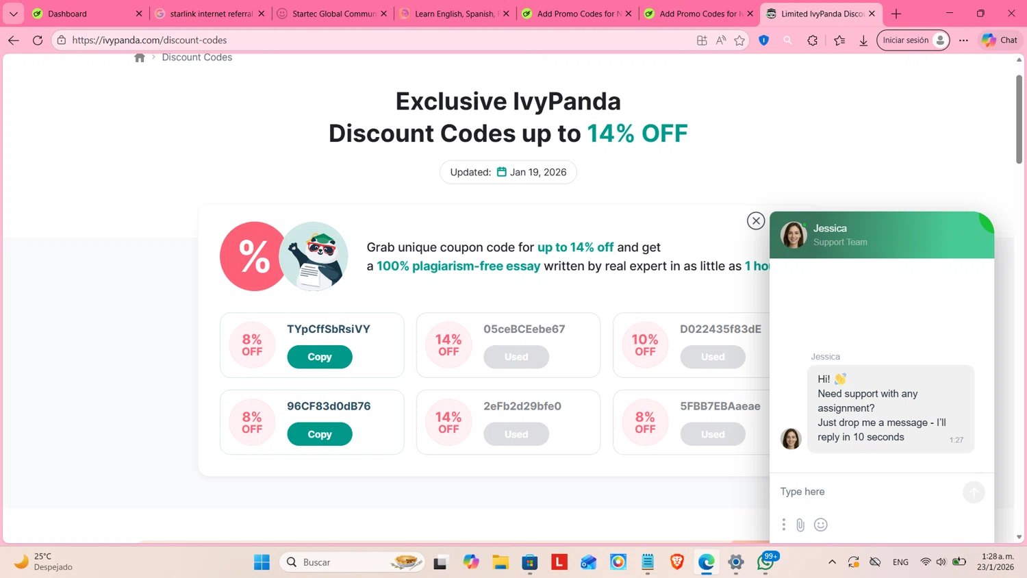 IvyPanda promo code screenshot showing code 96CF83d0dB76 applied at IvyPanda checkout page. Uploaded by SimplyCodes community member cosita on Jan 23, 2026