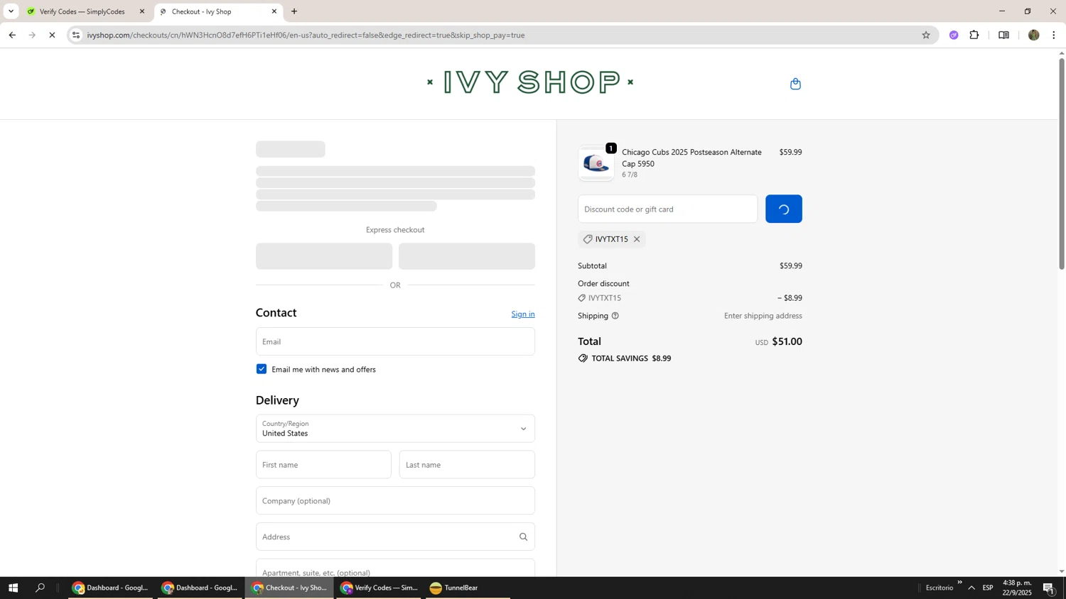 Ivy Shop discount code screenshot showing code ivytxt15 applied at Ivy Shop checkout page. Uploaded by SimplyCodes community member Phoenix585 on Sep 22, 2025