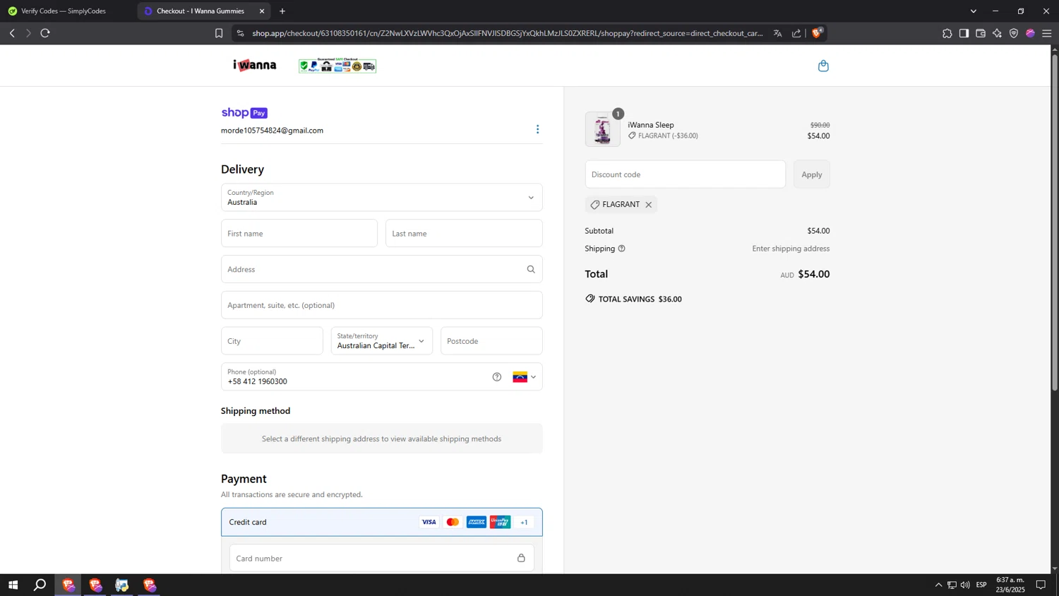 I Wanna Gummies promo code screenshot showing code FLAGRANT applied at I Wanna Gummies checkout page. Uploaded by SimplyCodes community member aaaaaaaaaaaaaaaaaaaaa on Jun 23, 2025