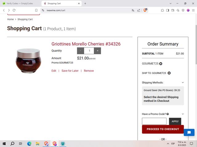 IWA Wine checkout page showing IWA Wine promo code box | Screenshot taken by SimplyCodes community member on Mar 8, 2025