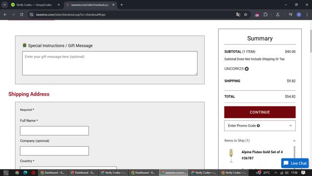 IWA Wine checkout page showing IWA Wine promo code box | Screenshot taken by SimplyCodes community member on Feb 7, 2025