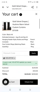 velvet20 coupon verification screenshot