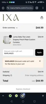 MARJAN20 coupon verification screenshot