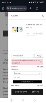 IZIMINI coupon verification screenshot