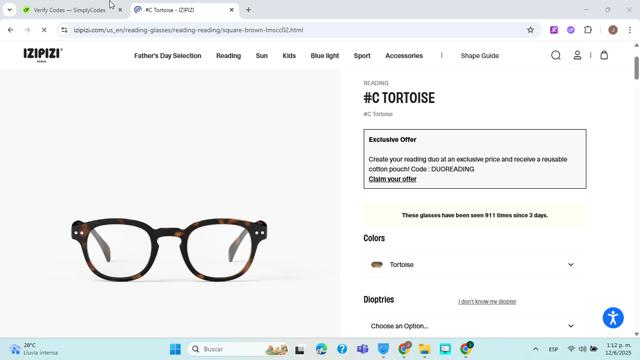 Izipizi checkout page showing Izipizi promo code box | Screenshot taken by SimplyCodes community member on Jun 12, 2025