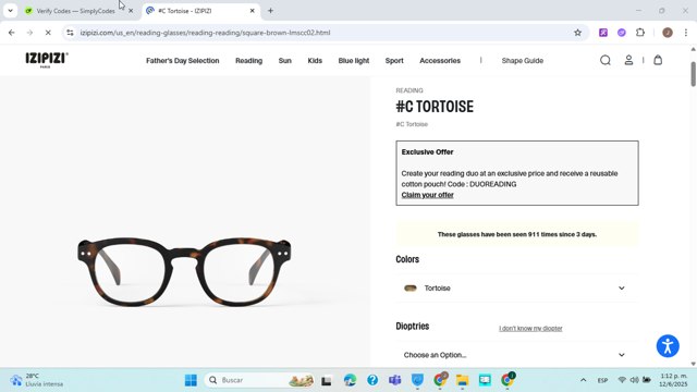 Izipizi checkout page showing Izipizi promo code box | Screenshot taken by SimplyCodes community member on Jun 12, 2025