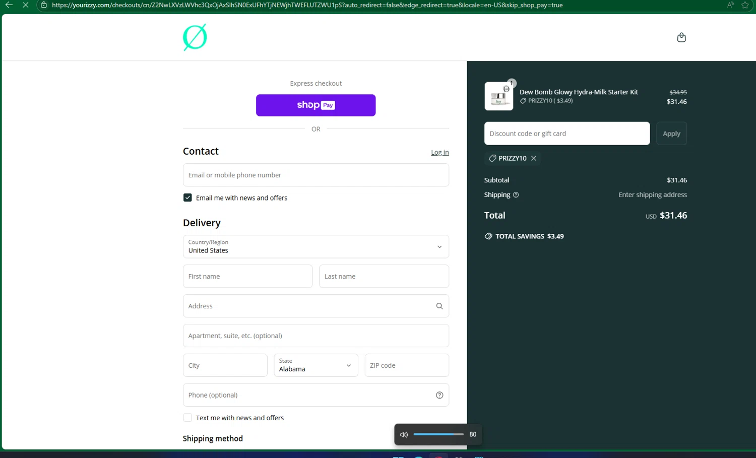 Izzy promo code screenshot showing code PRIZZY10 applied at Izzy checkout page. Uploaded by SimplyCodes community member chepipro on Jun 14, 2025