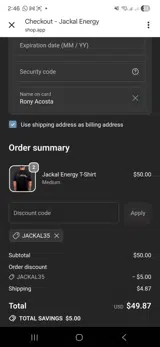 Jackal35 coupon verification screenshot