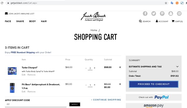 Jack Black checkout page showing Jack Black discount code box | Screenshot taken by SimplyCodes community member on Jun 29, 2020