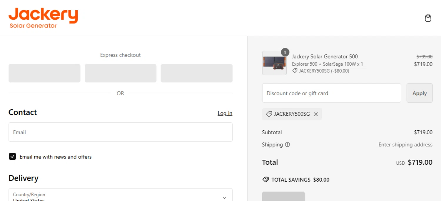where to use Jackery promo code box