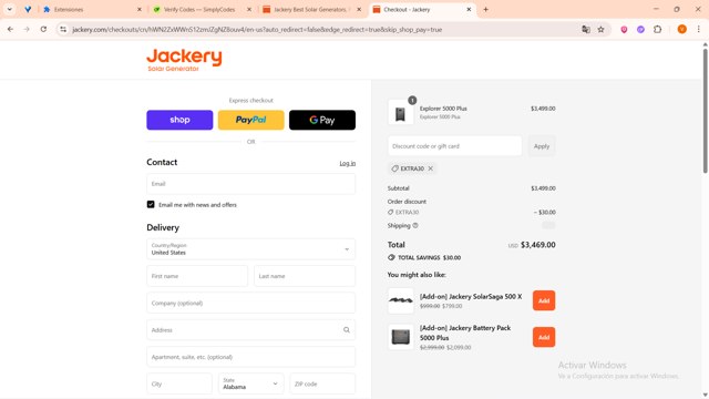 Jackery checkout page showing Jackery discount code box | Screenshot taken by SimplyCodes community member on Sep 4, 2025