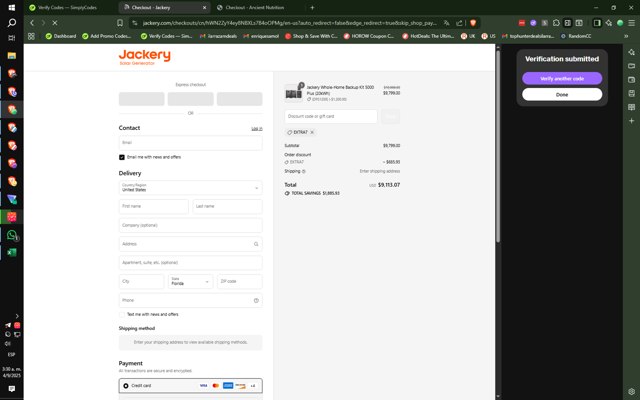 Jackery checkout page showing Jackery discount code box | Screenshot taken by SimplyCodes community member on Sep 4, 2025