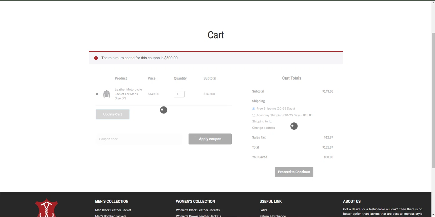 JacketsJunction checkout page showing JacketsJunction promo code box | Screenshot taken by SimplyCodes community member on Jan 31, 2025