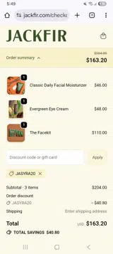 JASYRA20 coupon verification screenshot