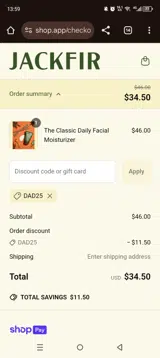Dad25 coupon verification screenshot