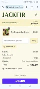HEKKTOR coupon verification screenshot