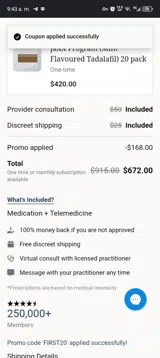 FIRST20 coupon verification screenshot