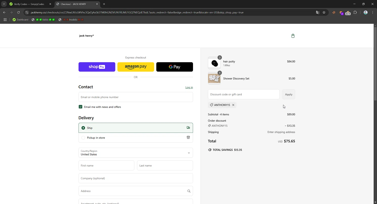 Jack Henry discount code screenshot showing code anthony15 applied at Jack Henry checkout page. Uploaded by SimplyCodes community member Mriko_Kien_lo_lea on Mar 7, 2025