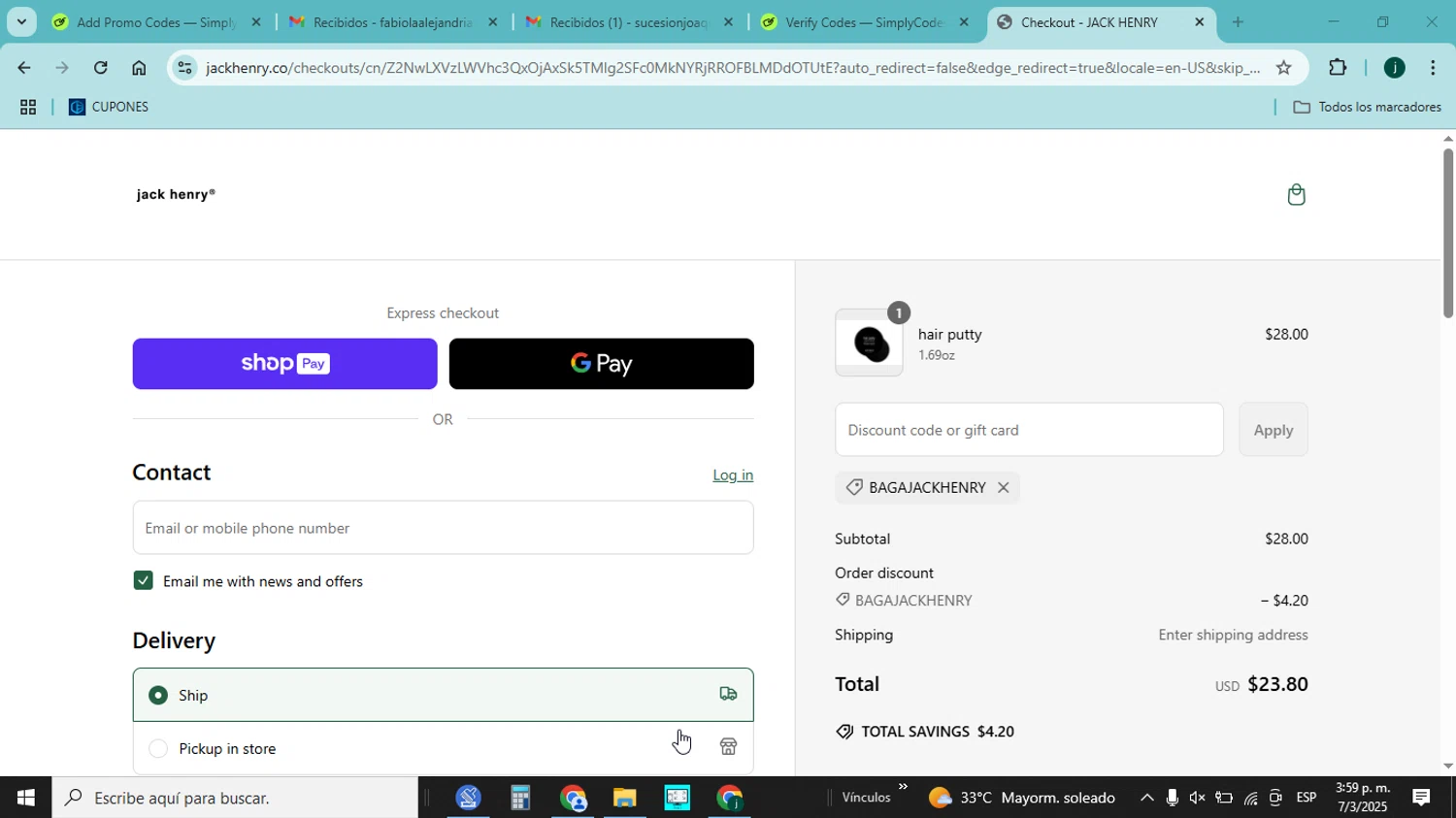 Jack Henry discount code screenshot showing code BagaJackHenry applied at Jack Henry checkout page. Uploaded by SimplyCodes community member jorgejavierherrera on Mar 7, 2025