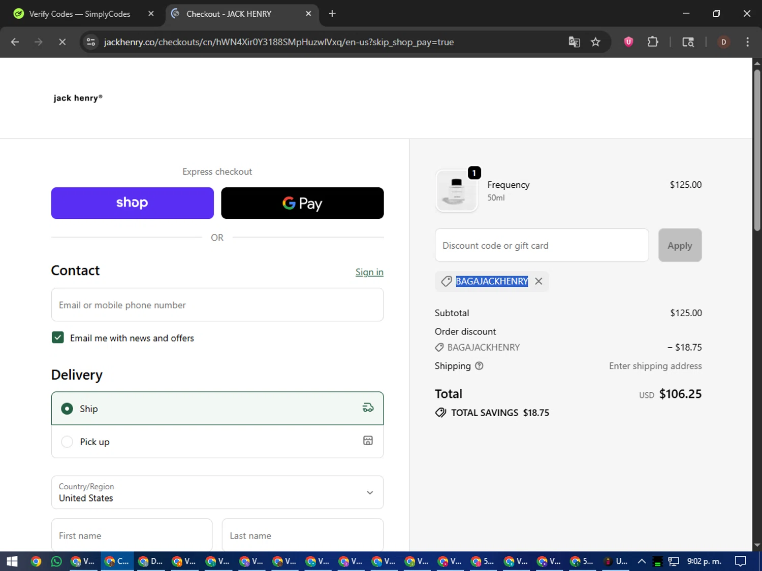 Jack Henry discount code screenshot showing code BagaJackHenry applied at Jack Henry checkout page. Uploaded by SimplyCodes community member liltecca on Oct 26, 2025