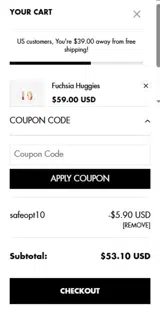SAFEOPT10 coupon verification screenshot