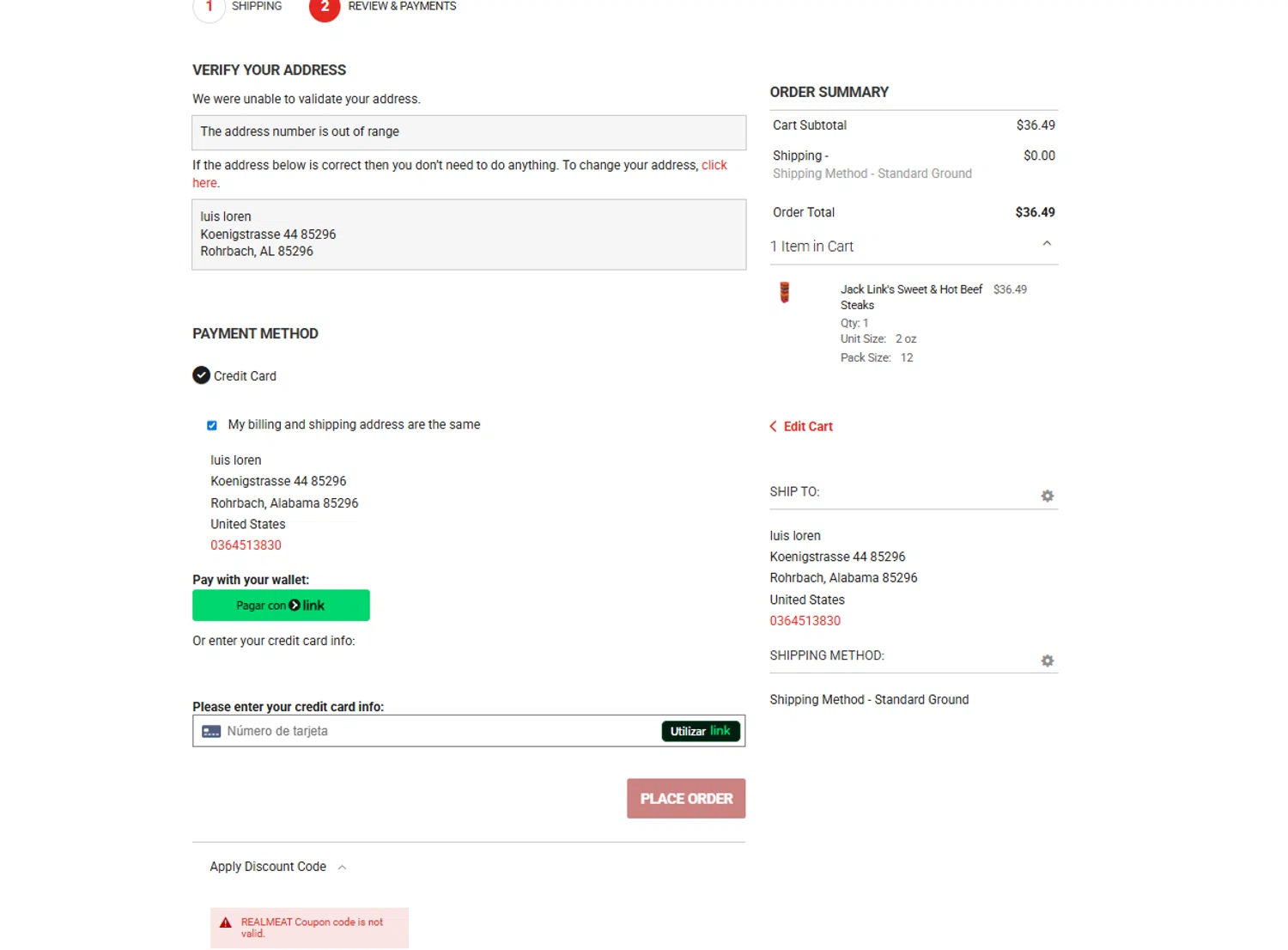 Jack Links discount code screenshot showing code REALMEAT applied at Jack Links checkout page. Uploaded by SimplyCodes community member alfock22 on Dec 23, 2025