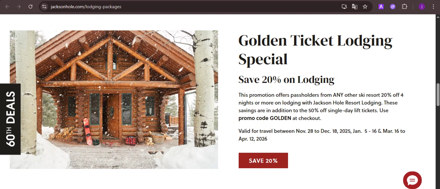 Jackson Hole coupon code screenshot showing code GOLDEN applied at Jackson Hole checkout page. Uploaded by SimplyCodes community member CoinMaverick1452 on Dec 5, 2025