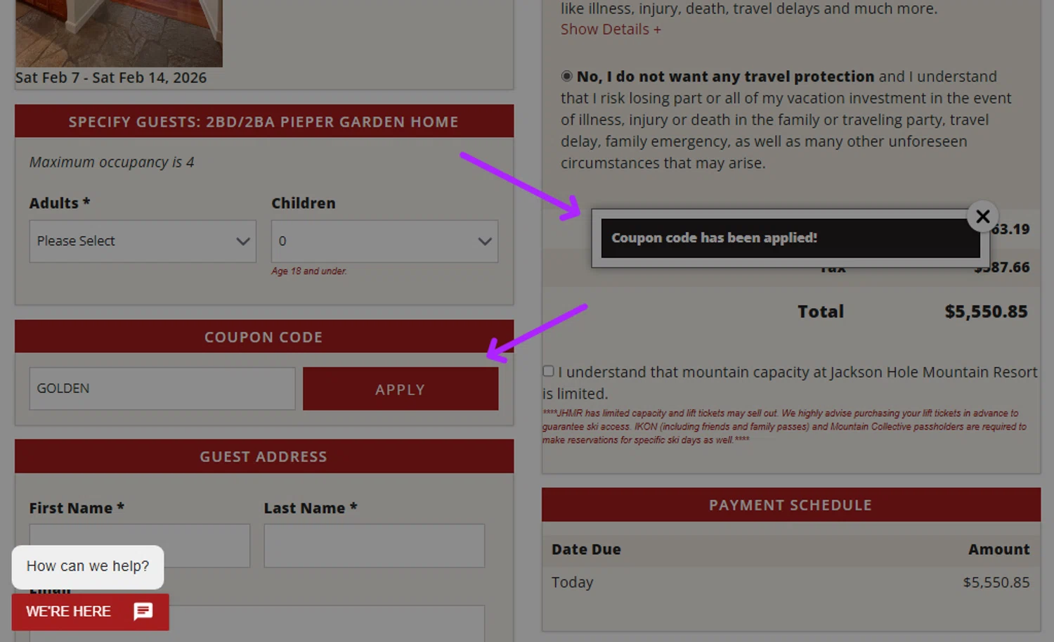 Jackson Hole checkout page showing Jackson Hole coupon code box | Screenshot taken by SimplyCodes community member on Feb 1, 2026