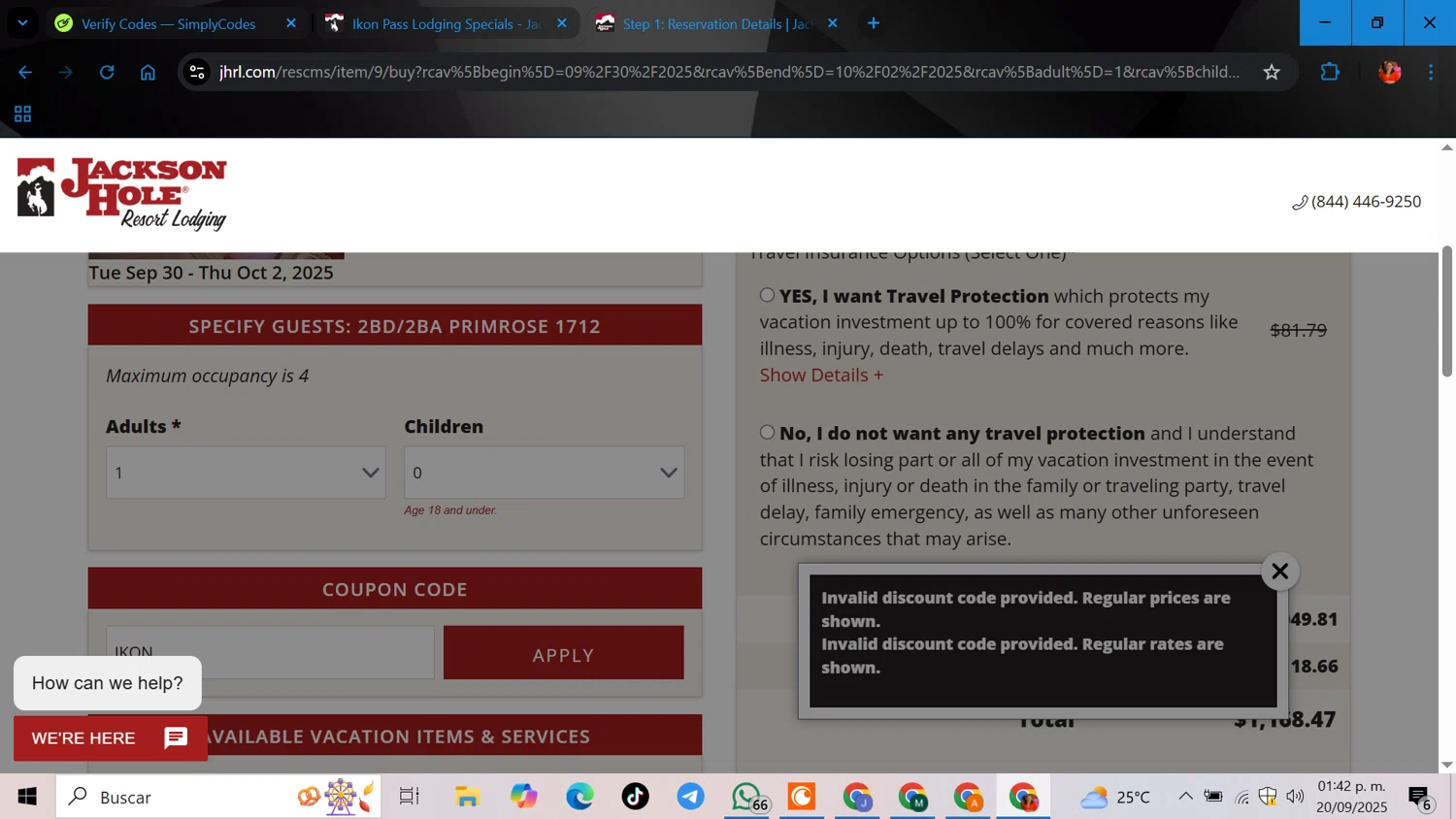 Jackson Hole coupon code screenshot showing code IKON applied at Jackson Hole checkout page. Uploaded by SimplyCodes community member ELGOAT on Sep 20, 2025