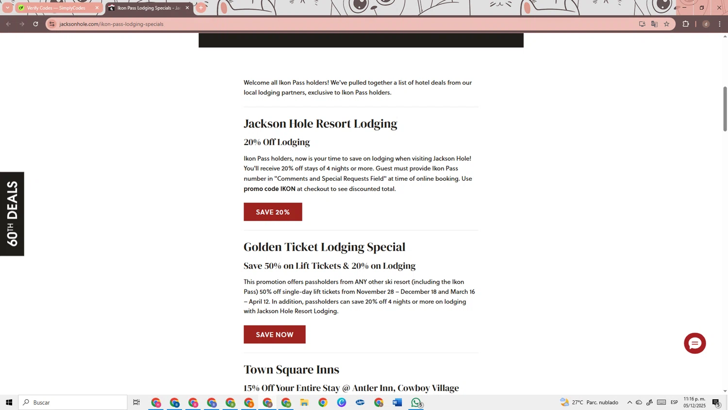 Jackson Hole coupon code screenshot showing code IKON applied at Jackson Hole checkout page. Uploaded by SimplyCodes community member RebateRanger3247 on Dec 6, 2025