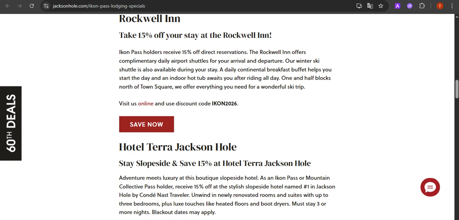 Jackson Hole coupon code screenshot showing code IKON2026 applied at Jackson Hole checkout page. Uploaded by SimplyCodes community member CrownTiger7501 on Oct 8, 2025
