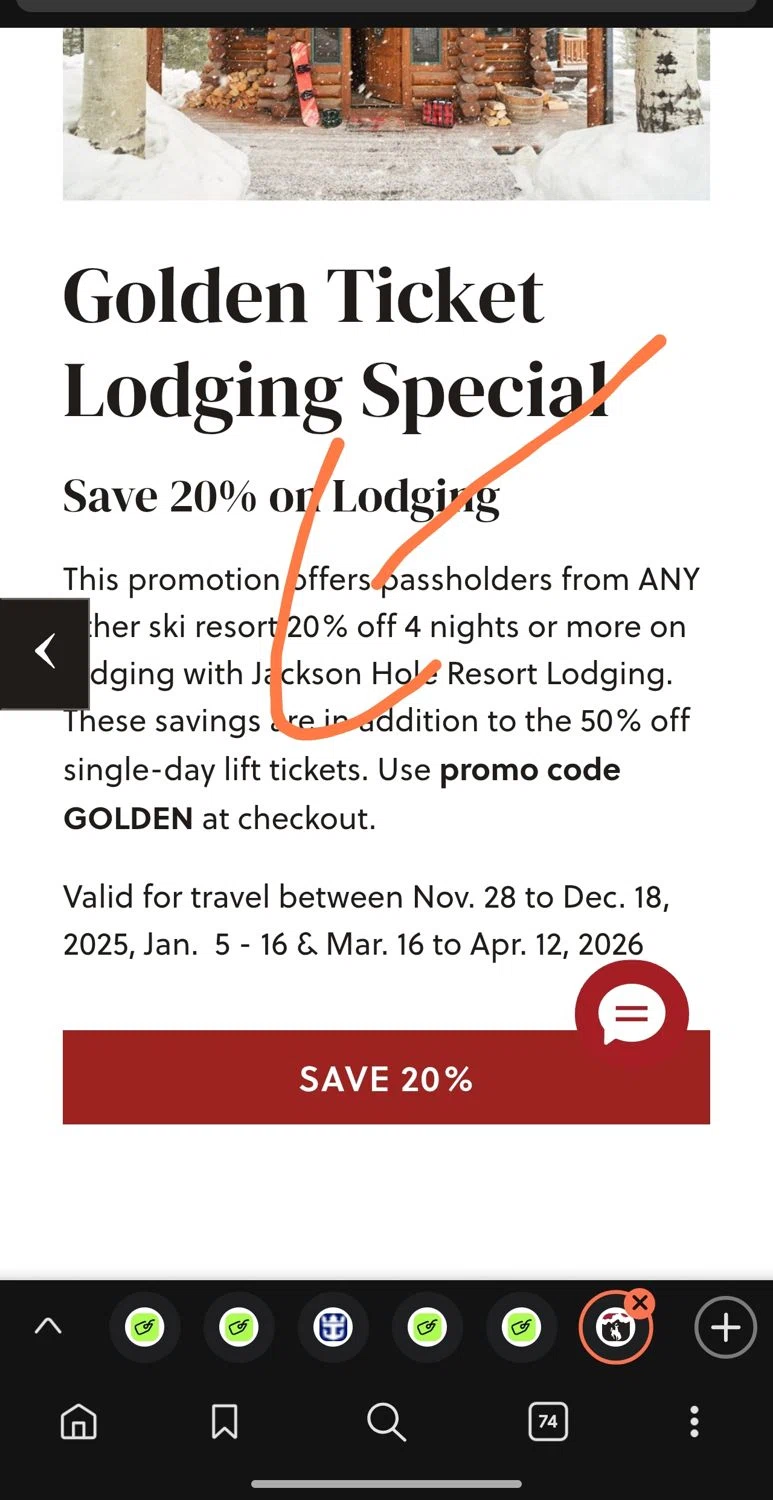 Jackson Hole coupon code screenshot showing code GOLDEN applied at Jackson Hole checkout page. Uploaded by SimplyCodes community member Dejadepicharme on Jan 5, 2026