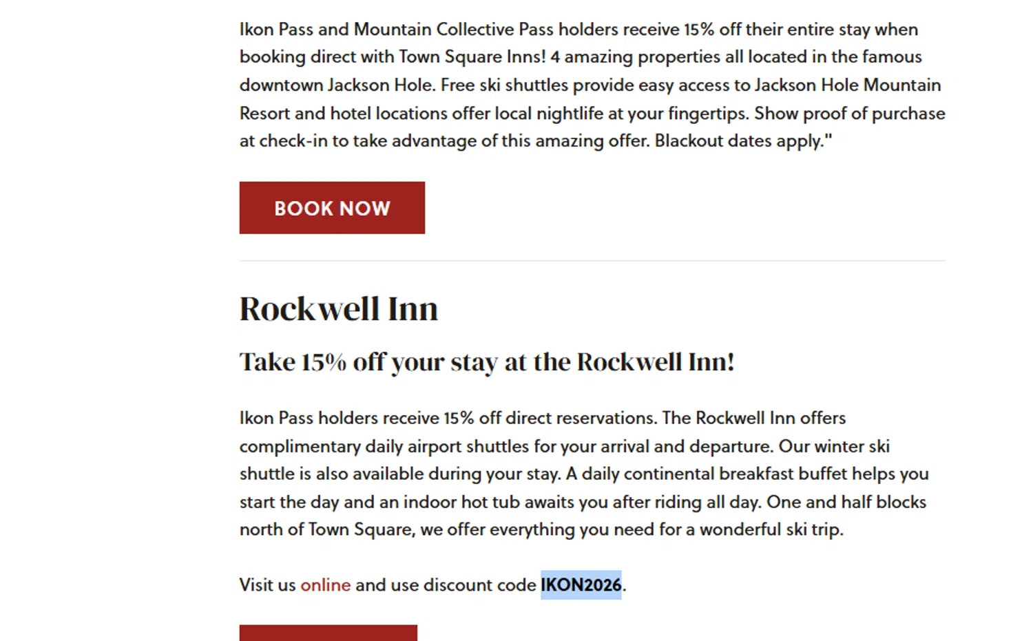 Jackson Hole coupon code screenshot showing code IKON2026 applied at Jackson Hole checkout page. Uploaded by SimplyCodes community member Dejadepicharme on Sep 9, 2025