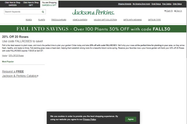 Jackson & Perkins checkout page showing Jackson & Perkins discount code box | Screenshot taken by SimplyCodes community member on Aug 22, 2025