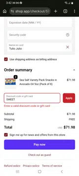 Jackson’s coupon verification screenshot