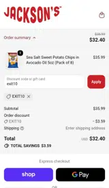 Jackson’s coupon verification screenshot