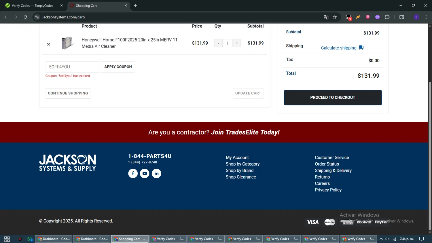 Jackson Systems coupon code screenshot showing code 5OFF4YOU applied at Jackson Systems checkout page. Uploaded by SimplyCodes community member WiseMaven9968 on Jul 15, 2025