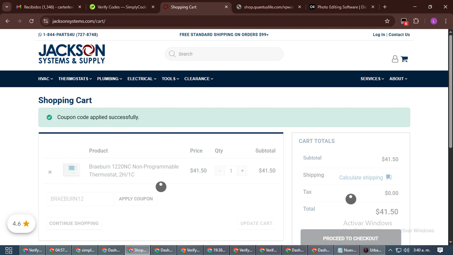 Jackson Systems coupon code screenshot showing code BRAEBURN12 applied at Jackson Systems checkout page. Uploaded by SimplyCodes community member RewardScout5160 on Nov 7, 2025