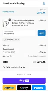 WETHRIFT10 coupon verification screenshot
