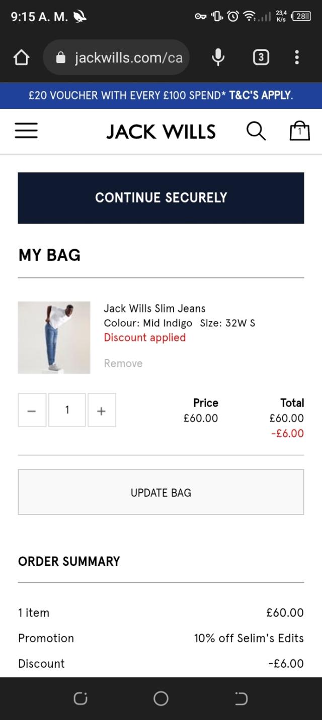 Jack Wills checkout page showing Jack Wills promo code box | Screenshot taken by SimplyCodes community member on Nov 27, 2022