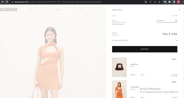 Jacquemus checkout page showing Jacquemus promo code box | Screenshot taken by SimplyCodes community member on Jun 11, 2023